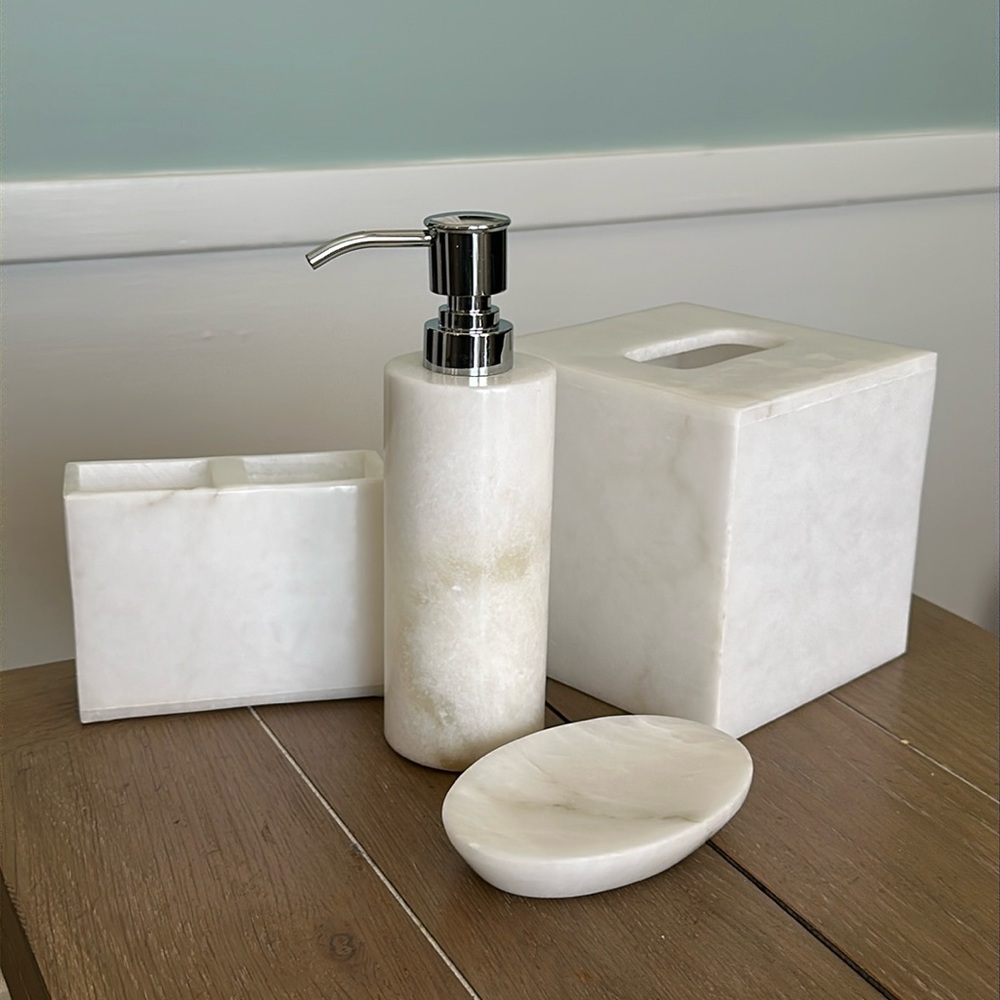 Genuine white alabaster marble stone tissue cover box vanity bathroom guest room - Picture 2 of 9